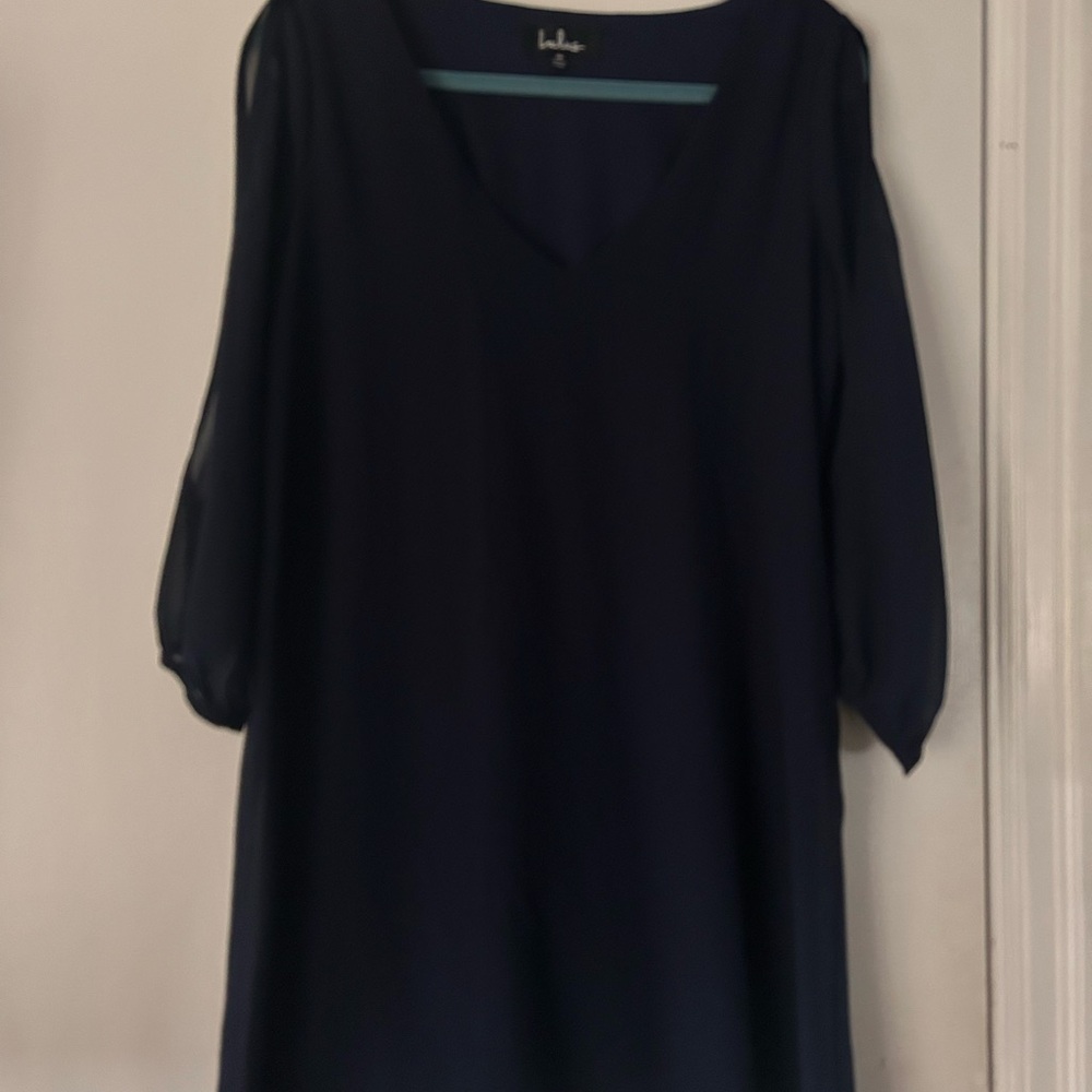 Lulu's Navy V-Neck Tunic with Sheer 3/4 Sleeves